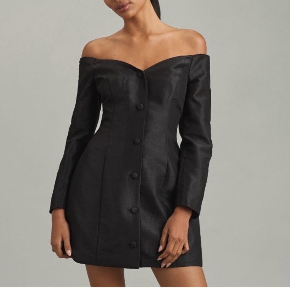 Anthropologie Hutch Long-Sleeve Off-The-Shoulder Black Mini Dress Small